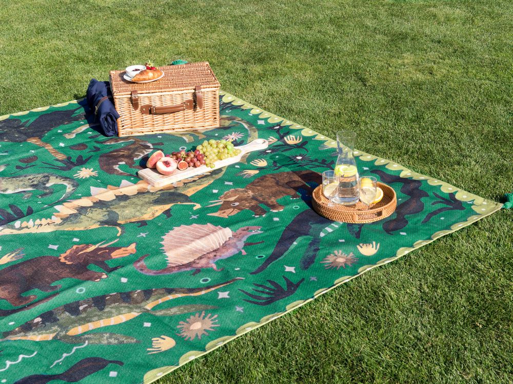 Coperta da picnic verde con cinturino con motivo animale 200 x 200 cm per esterni