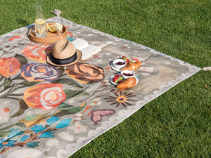 Coperta per picnic multicolore con cinturino con motivo floreale 150 x 200 cm per esterni