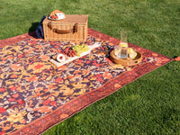 Coperta per picnic rosso con cinturino con motivo floreale 150 x 200 cm da esterno