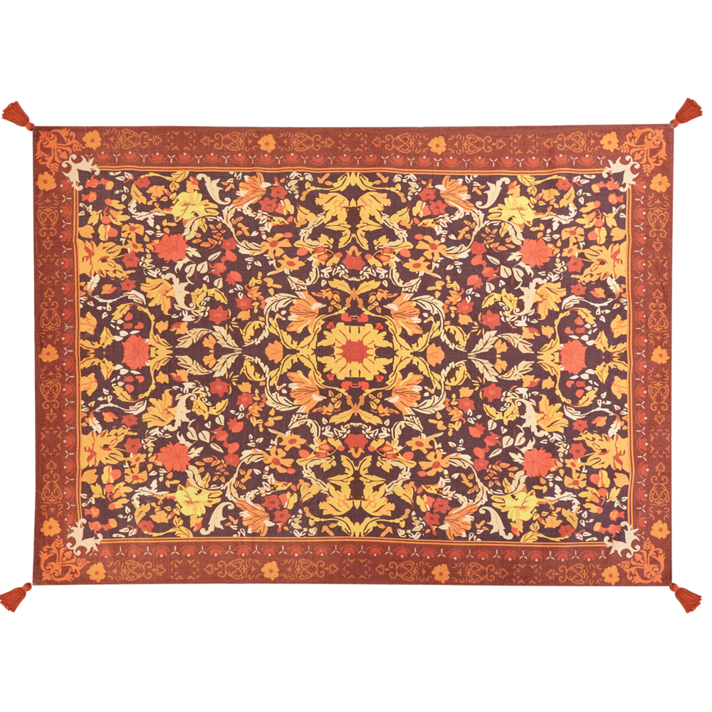 Coperta per picnic rosso con cinturino con motivo floreale 150 x 200 cm da esterno