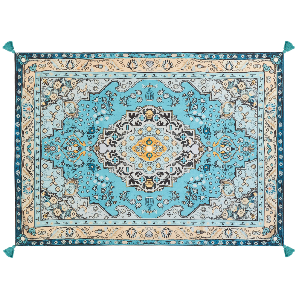 Coperta per picnic blu con cinturino con motivo orientale 150 x 200 cm per esterni