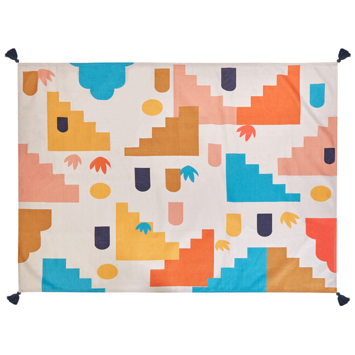 Coperta per picnic multicolore con cinturino con motivo geometrico 150 x 200 cm per esterni