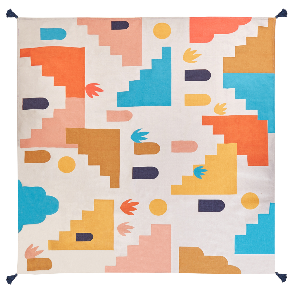 Coperta da picnic in poliestere multicolore 200 x 200 cm Intrecciata a mano a motivi geometrici con cinghia Coperta da picnic