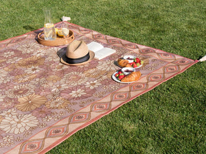 Coperta da picnic in poliestere rosa 200 x 200 cm Tessuto a mano con motivo floreale e cinghia Tappeto da picnic