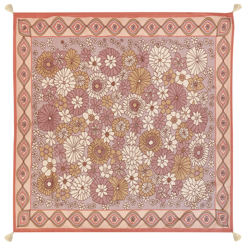 Coperta da picnic in poliestere rosa 200 x 200 cm Tessuto a mano con motivo floreale e cinghia Tappeto da picnic