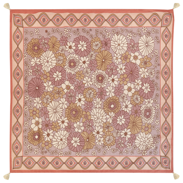 Coperta da picnic in poliestere rosa 200 x 200 cm Tessuto a mano con motivo floreale e cinghia Tappeto da picnic