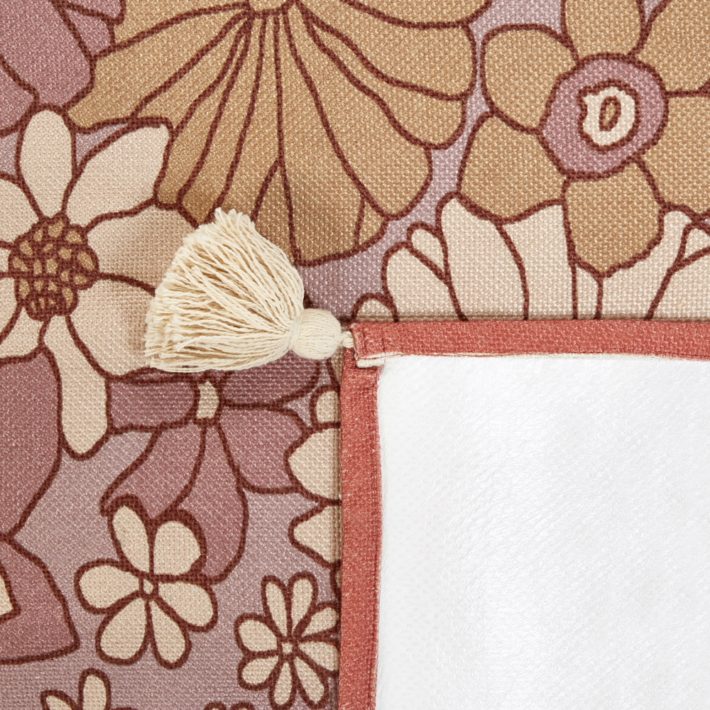 Coperta da picnic in poliestere rosa 200 x 200 cm Tessuto a mano con motivo floreale e cinghia Tappeto da picnic