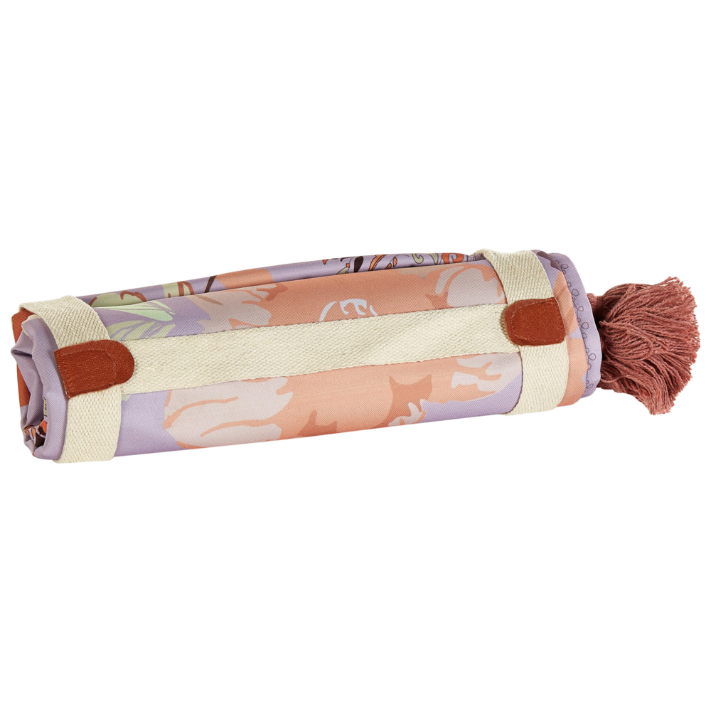 Coperta da picnic in poliestere viola 150 x 200 cm Tessuto a mano con motivo floreale e cinghia Coperta da picnic