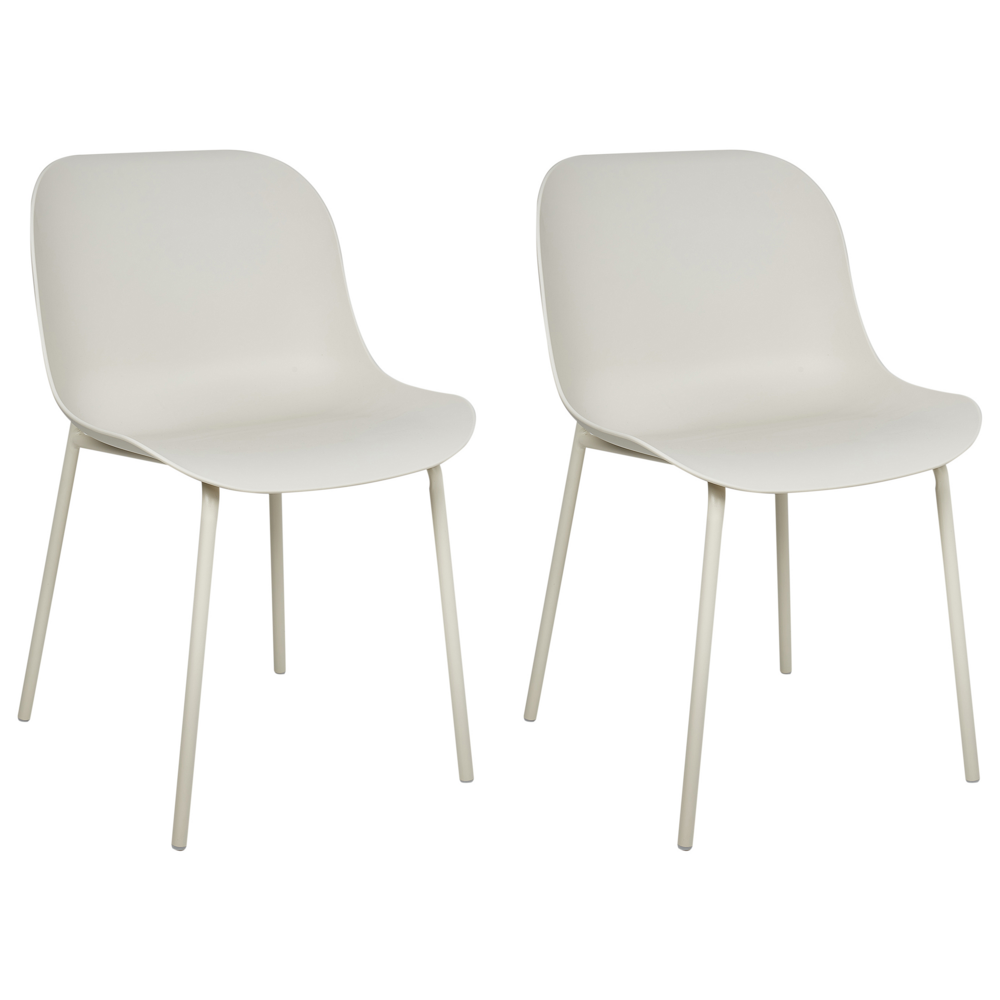 Set di 2 sedie da pranzo in plastica beige chiaro con gambe in metallo stile moderno