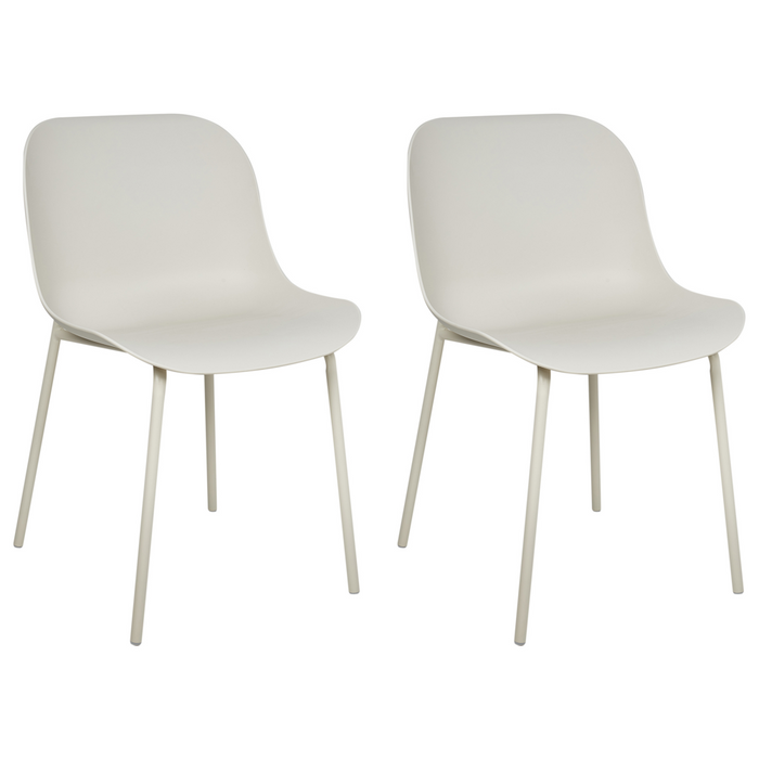 Set di 2 sedie da pranzo in plastica beige chiaro con gambe in metallo stile moderno