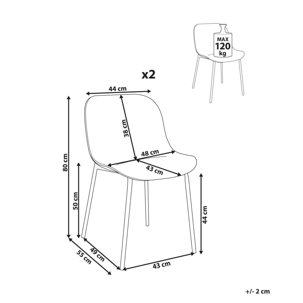 Set di 2 sedie da pranzo in plastica beige chiaro con gambe in metallo stile moderno