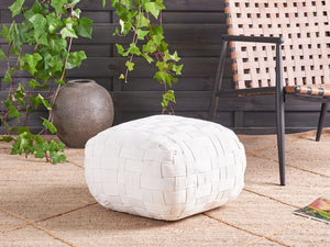 Pouf da giardino in materiale sintetico bianco sporco 50 x 50 cm Pouf da esterno intrecciato a mano in stile Boho