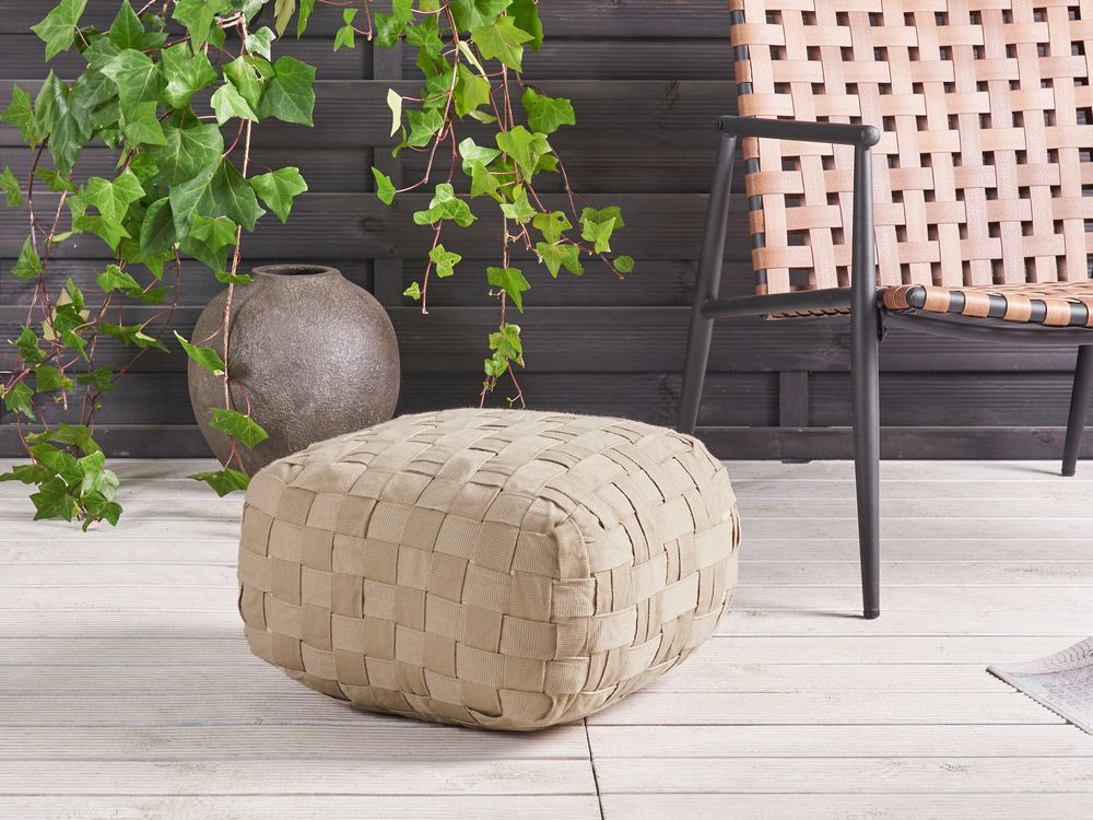 Pouf da giardino in materiale sintetico beige 50 x 50 cm Pouf da esterno intrecciato a mano in stile Boho