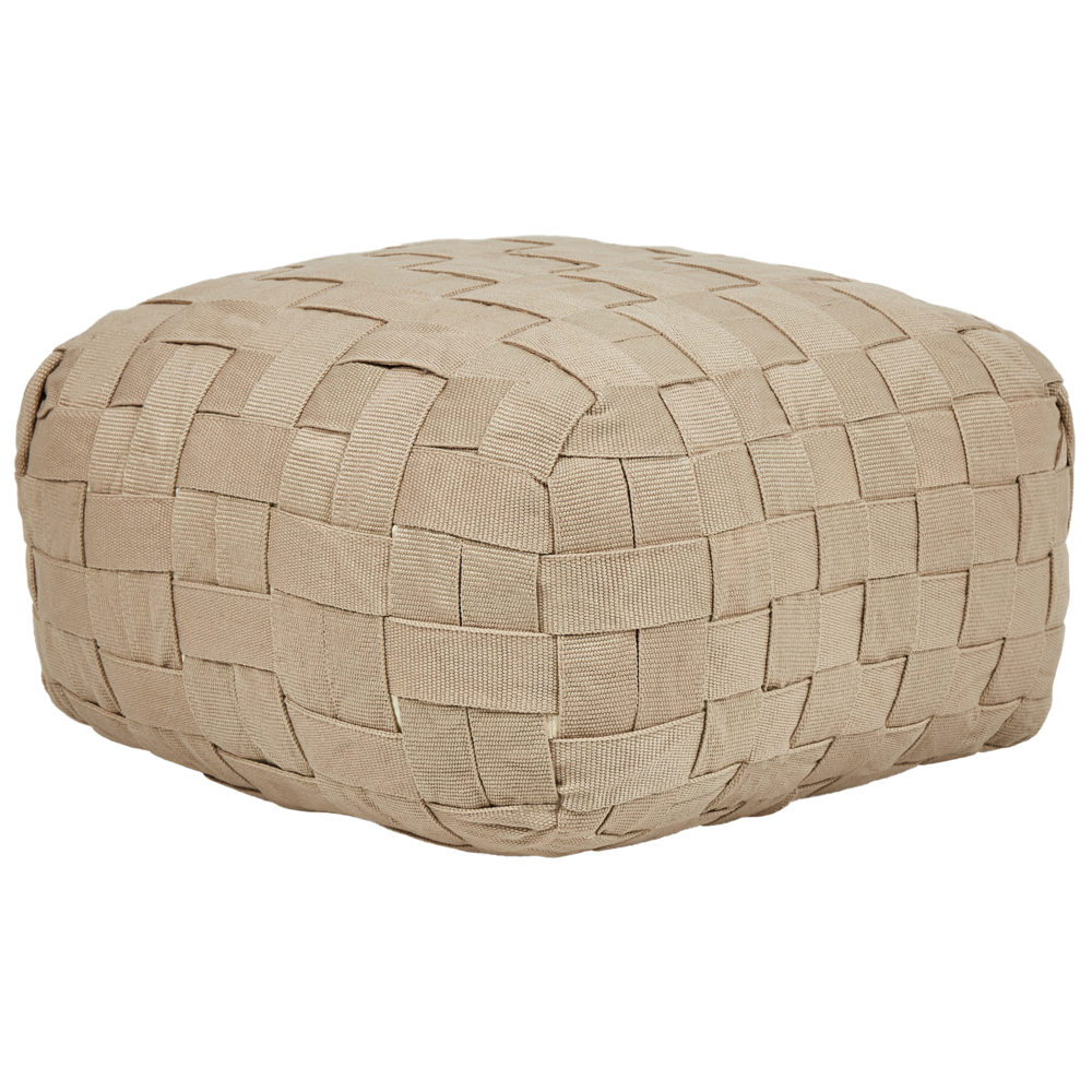 Pouf da giardino in materiale sintetico beige 50 x 50 cm Pouf da esterno intrecciato a mano in stile Boho
