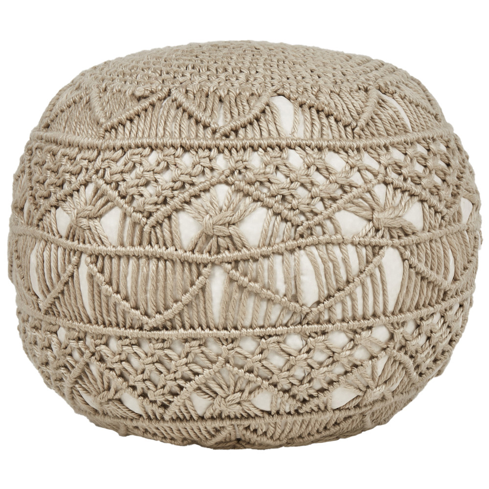 Pouf da giardino in materiale sintetico beige 50 x 50 cm Pouf da esterno intrecciato a mano in stile Boho