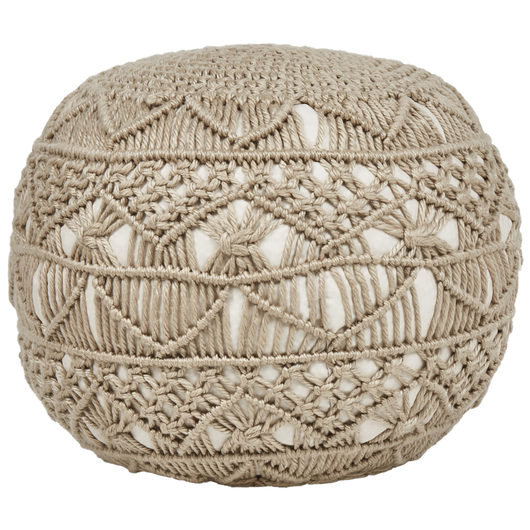 Pouf da giardino in materiale sintetico beige 50 x 50 cm Pouf da esterno intrecciato a mano in stile Boho