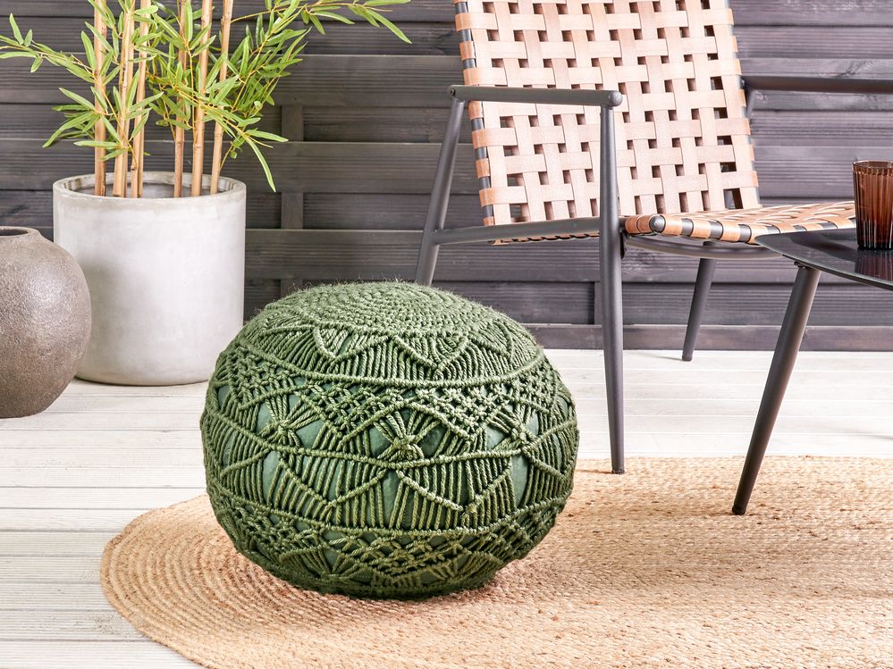 Pouf da giardino in materiale sintetico verde 50 x 50 cm Pouf da esterno intrecciato a mano in stile Boho