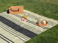 Coperta da picnic per esterni in cotone beige con cinturino a righe 200 x 200 cm