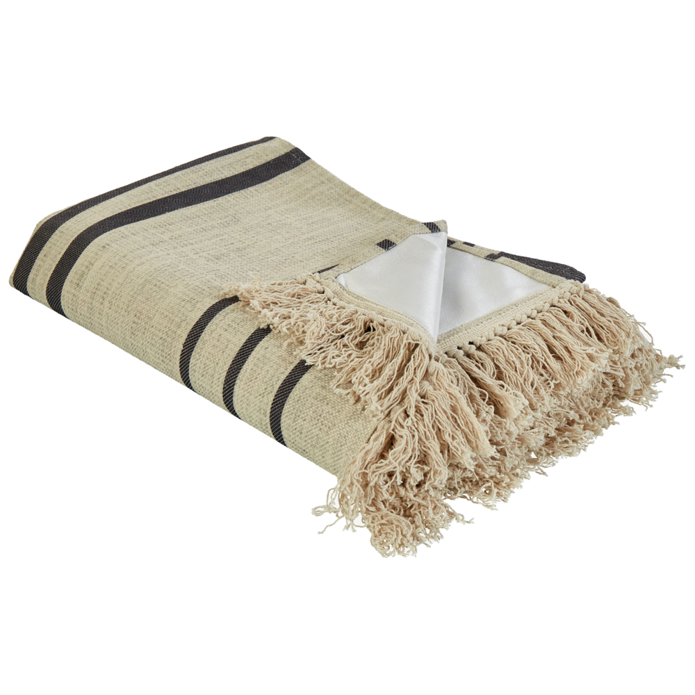 Coperta da picnic per esterni in cotone beige con cinturino a righe 200 x 200 cm