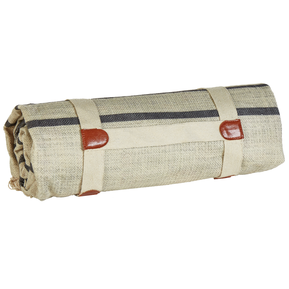Coperta da picnic per esterni in cotone beige con cinturino a righe 200 x 200 cm