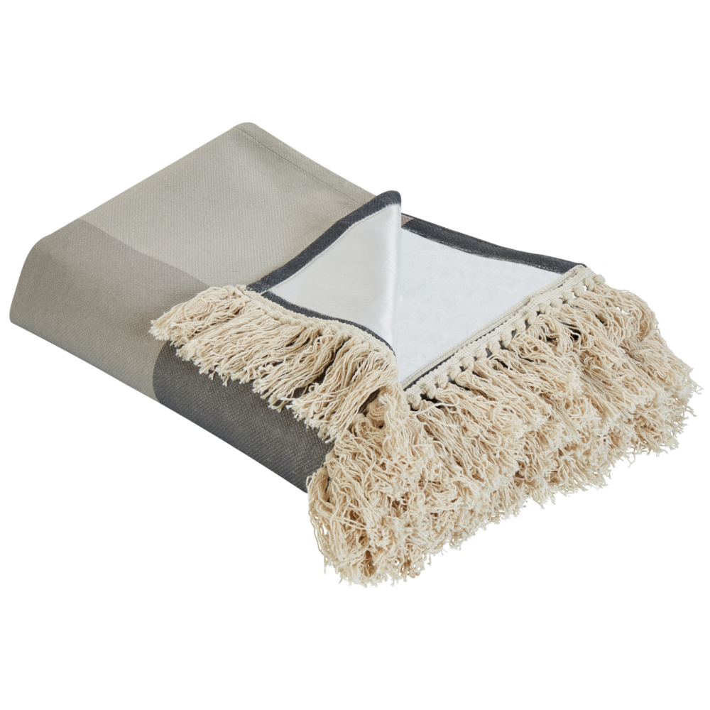 Coperta da picnic per esterni in tessuto con cinturino a quadri grigio 200 x 200 cm morbida