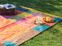 Coperta per picnic in poliestere multicolore con cinghia a quadri 200 x 200 cm elegante