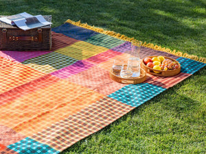 Coperta per picnic in poliestere multicolore con cinghia a quadri 200 x 200 cm elegante