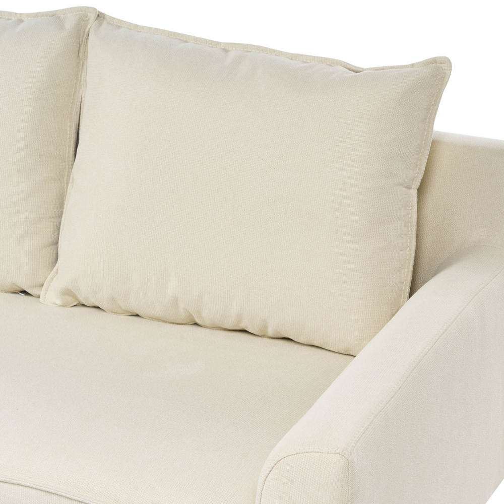 Divano Angolare Sinistro Tessuto beige Imbottito Gambe Legno Scuro Chaise longue a 3 posti a versione sinistra Cuscino schienale