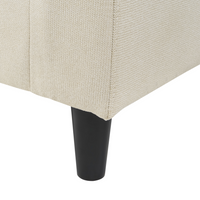 Divano Angolare Sinistro Tessuto beige Imbottito Gambe Legno Scuro Chaise longue a 3 posti a versione sinistra Cuscino schienale