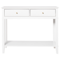 Consolle a 2 cassetti con 1 ripiano in MDF bianco Maniglie dorate Soggiorno elegante