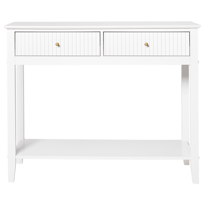 Consolle a 2 cassetti con 1 ripiano in MDF bianco Maniglie dorate Soggiorno elegante