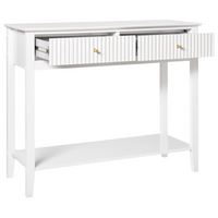 Consolle a 2 cassetti con 1 ripiano in MDF bianco Maniglie dorate Soggiorno elegante