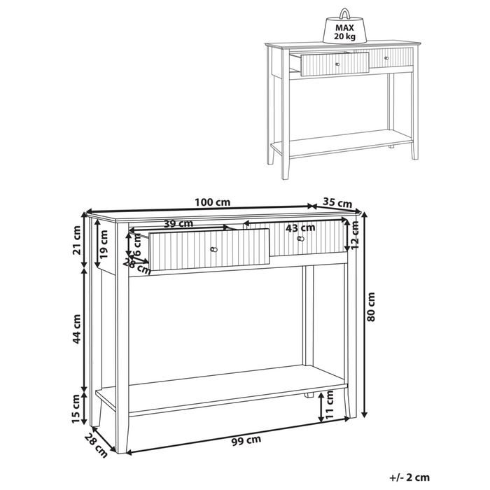 Consolle a 2 cassetti con 1 ripiano in MDF bianco Maniglie dorate Soggiorno elegante