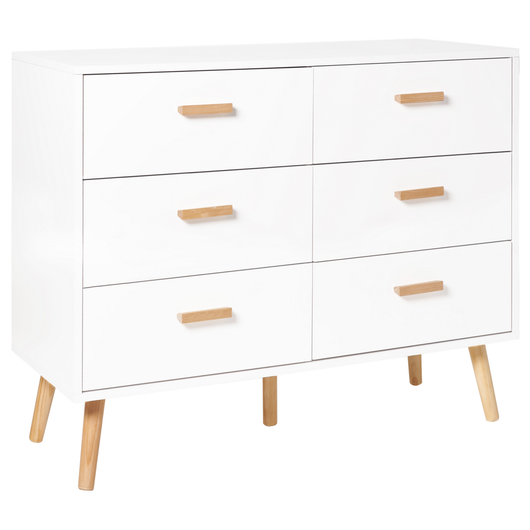 Cassettiera bianca 6 cassetti con gambe in rovere Moderna Scandinava