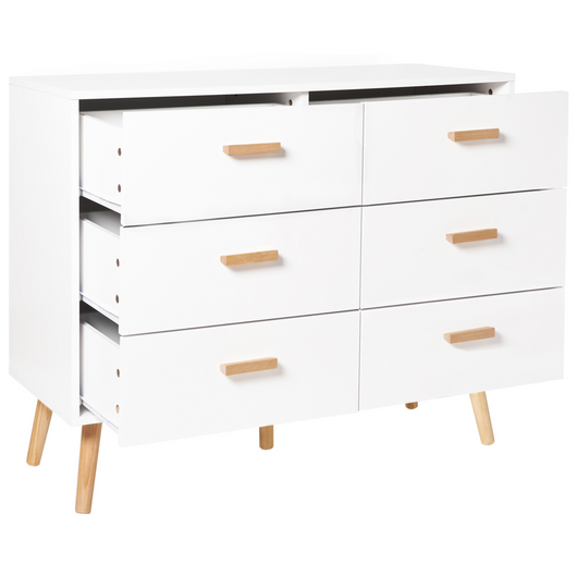 Cassettiera bianca 6 cassetti con gambe in rovere Moderna Scandinava