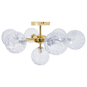 Lampadario in vetro 7 luci rotonde blu metallizzato e oro stile moderno