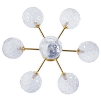 Lampadario in vetro 7 luci rotonde blu metallizzato e oro stile moderno