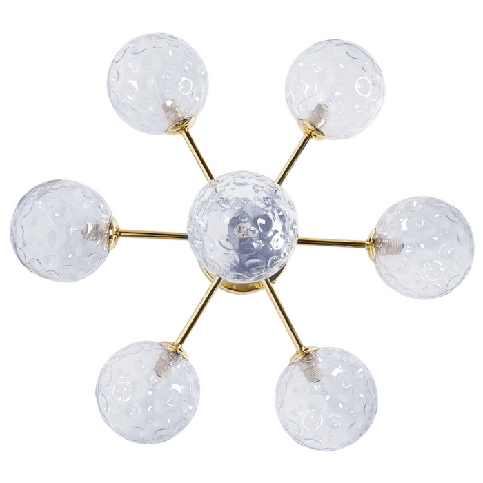 Lampadario in vetro 7 luci rotonde blu metallizzato e oro stile moderno