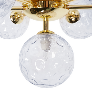 Lampadario in vetro 7 luci rotonde blu metallizzato e oro stile moderno