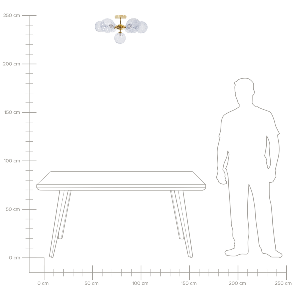 Lampadario in vetro 7 luci rotonde blu metallizzato e oro stile moderno