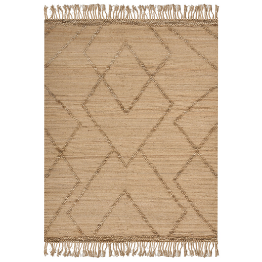 Tappeto Beige Juta 160 x 230 cm Tessuto a mano Linee geometriche con nappe Stile naturale Boho Tessile