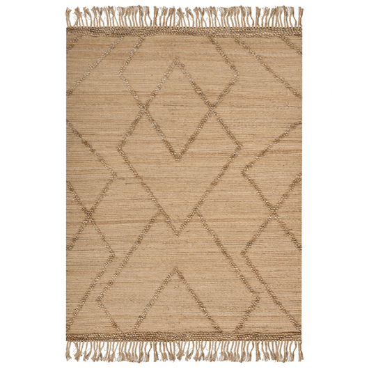 Tappeto Beige Juta 200 x 300 cm Tessuto a mano Linee geometriche con nappe Stile naturale Boho Tessile