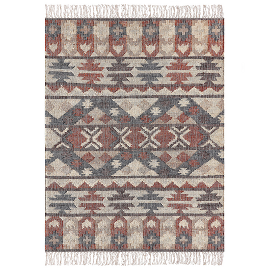 Tappeto in iuta multicolore 160 x 230 cm fatto a mano con motivo geometrico e nappe stile boho soggiorno camera da letto