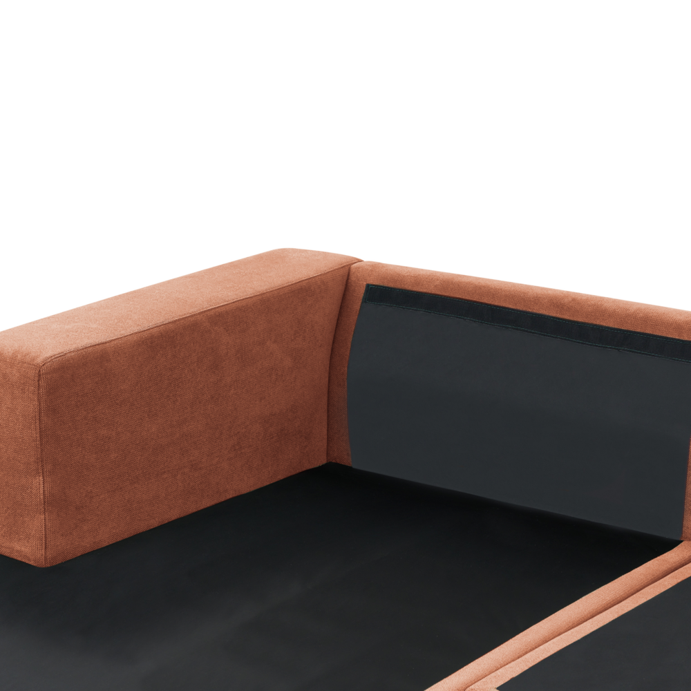 Divano angolare lato destro in Tessuto imbottito rosso chiaro con Cuscini 3 posti stile moderno minimalista