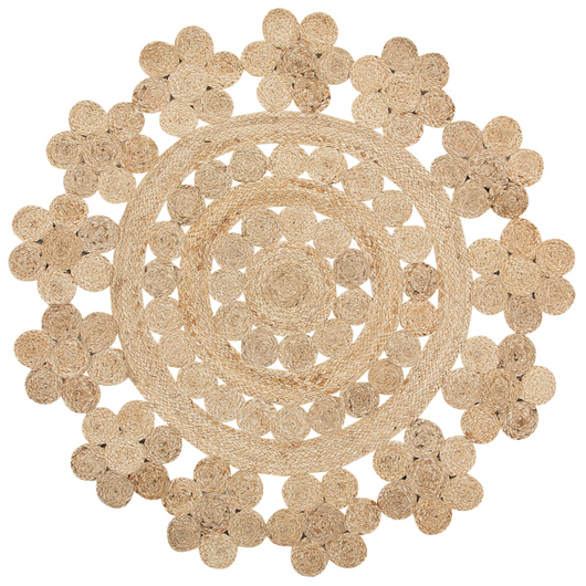 Tappeto tappetino Iuta di colore beige forma rotonda stile boho soggiorno ø 120 cm