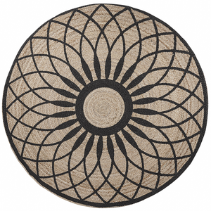Tappeto tappetino Beige Nero Rotondo 140 cm Boho Mandala Rustico Juta