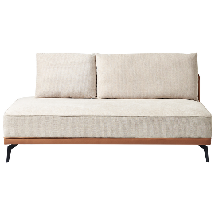 Divano angolare tessuto ecopelle beige e marrone con gambe in acciaio lato destro soggiorno salotto