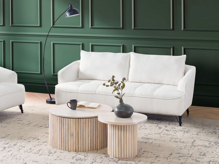 Divano Bianco Boucle Rivestimento in legno Soggiorno 3 posti