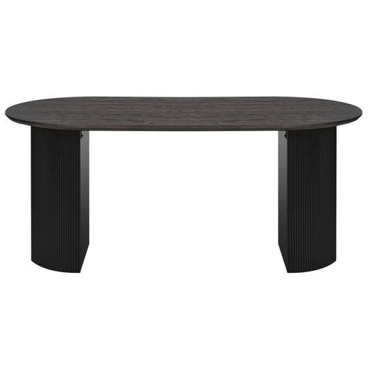 Tavolo da pranzo con piano in MDF nero 180 x 90 cm Ovale a due gambe scanalate Mobili da sala da pranzo moderni