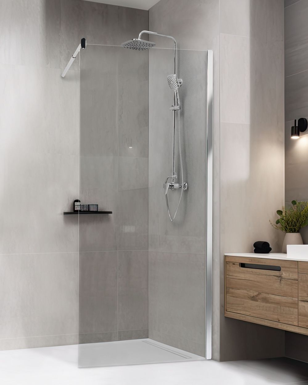 Schermo doccia in vetro temperato Box senza porte per bagno argento 90 x 190 design moderno